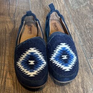 Born Navy and White Patterned Slip-Ons, Size 7